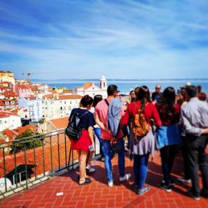 group of tourist and their guide during our food tours in Lisbon at Treasures of Lisboa